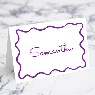 Cartes de nom de lieu à bordure ondulée violet roy