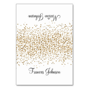 Cartes de nom de lieu blanches avec paillettes dor