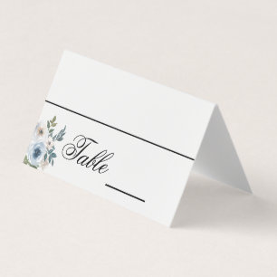 Cartes de nom de mariage élégantes à fleurs bleues