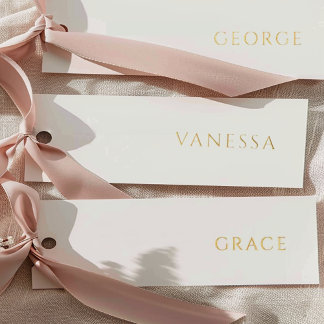 Cartes de nom de mariage en papier blanc avec feui