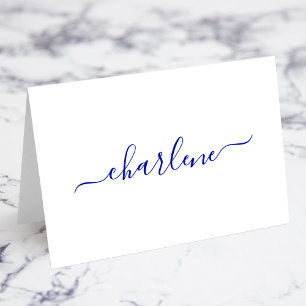 Cartes de nom élégantes de signature bleu royal
