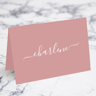 Cartes de nom élégantes rose poussiéreux et blanc