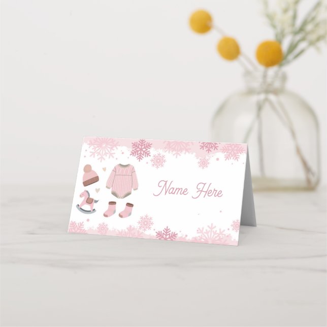 Cartes de nom pliées Baby shower Cold Winter Rose (Devant)