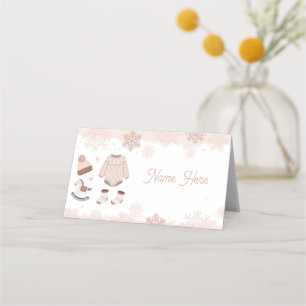 Cartes de nom pliées Baby shower froid hiver neutr