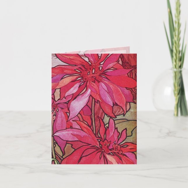 Cartes de note de Noël de poinsettias d'Alphonse (Devant)