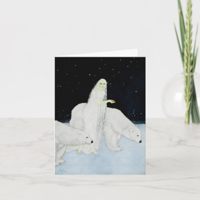 Cartes de note d'ours blanc d'hiver de vacances de (Devant)