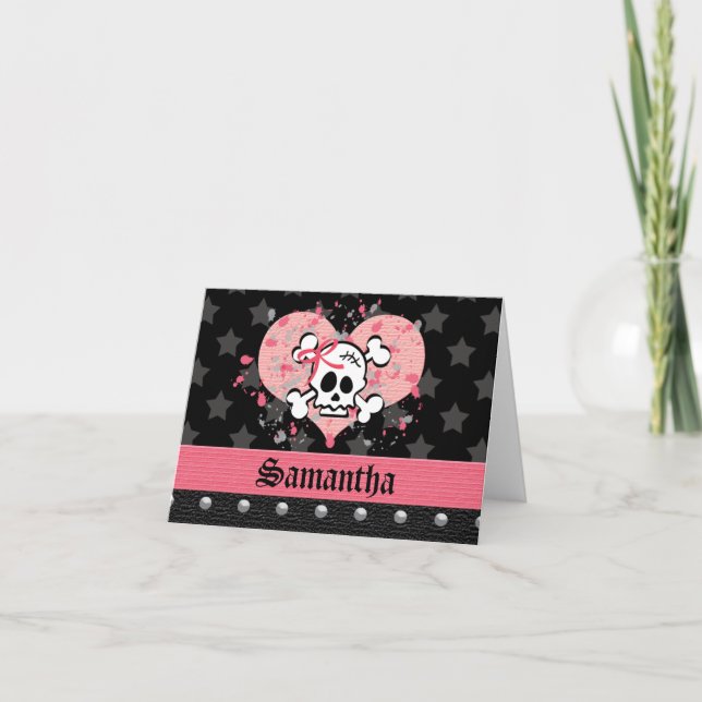 Cartes de note personnalisées par crâne rose (Devant)