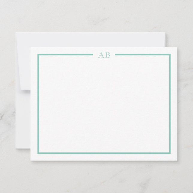 Cartes de notes à monogramme floral vert menthe (Devant)