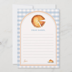 Cartes de notes à tarte bleu En vichy Citrouille