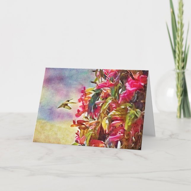 Cartes de notes d'artsy pour colibris et fleurs co (Devant)