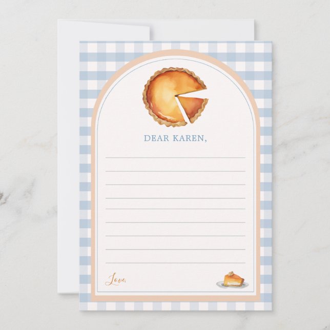 Cartes de notes de capsule temporelle de tarte au  (Devant)