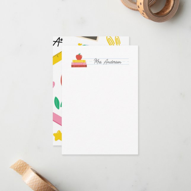 Cartes de notes de l'enseignant Stationery Cute Ap (Devant/Arrière en situation)