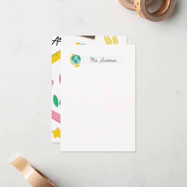 Cartes de notes de l'enseignant Stationery Cute Gl (Devant/Arrière en situation)