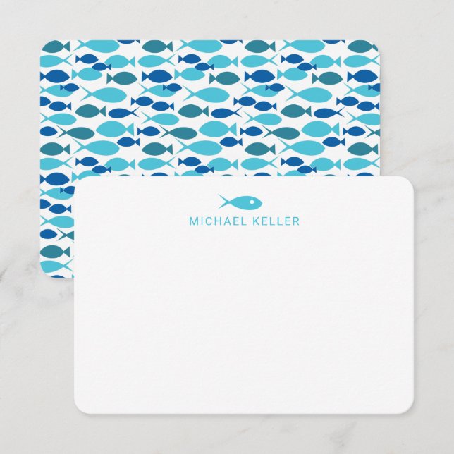 Cartes de notes de poisson bleu personnalisées (Devant / Derrière)