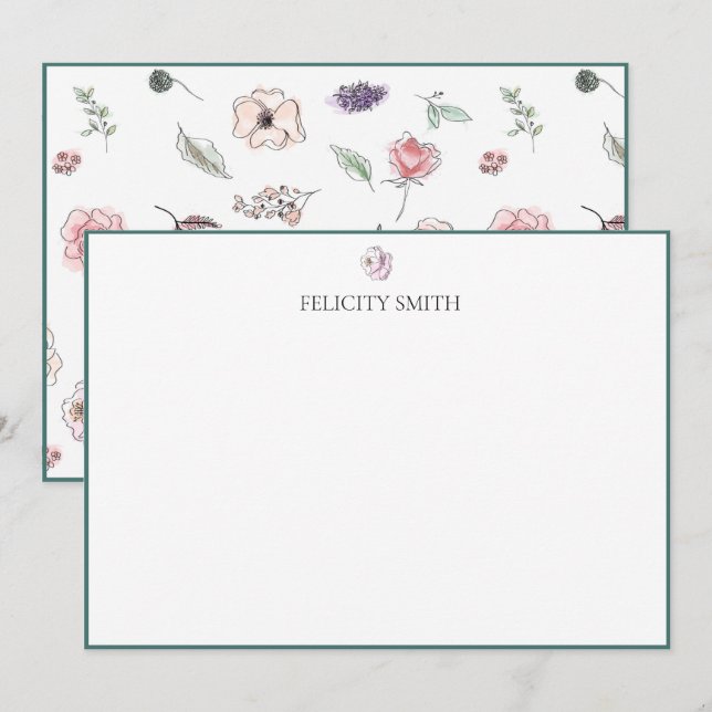 Cartes de notes Élégant plat moderne Fleur botaniq (Devant / Derrière)