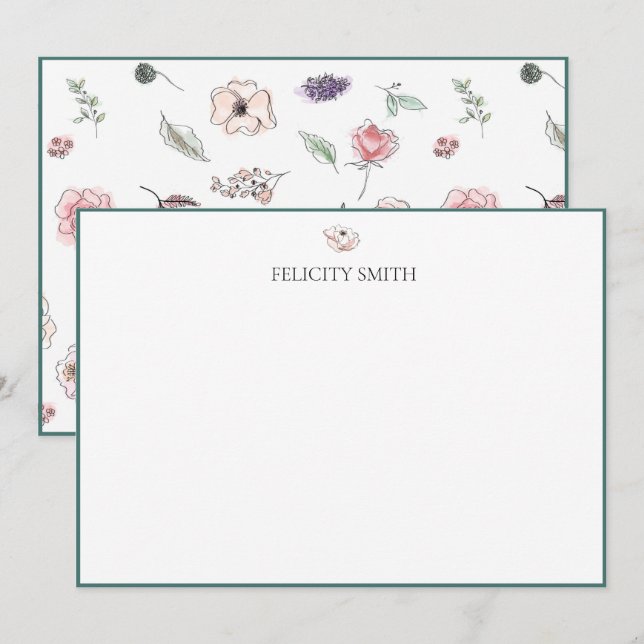 Cartes de notes Élégant plat moderne Fleur botaniq (Devant / Derrière)