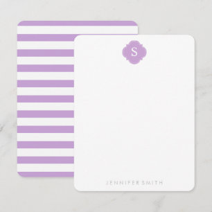 Cartes de notes Lilac Quatrefoil Monogramme et ban