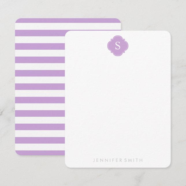 Cartes de notes Lilac Quatrefoil Monogramme et ban (Devant / Derrière)