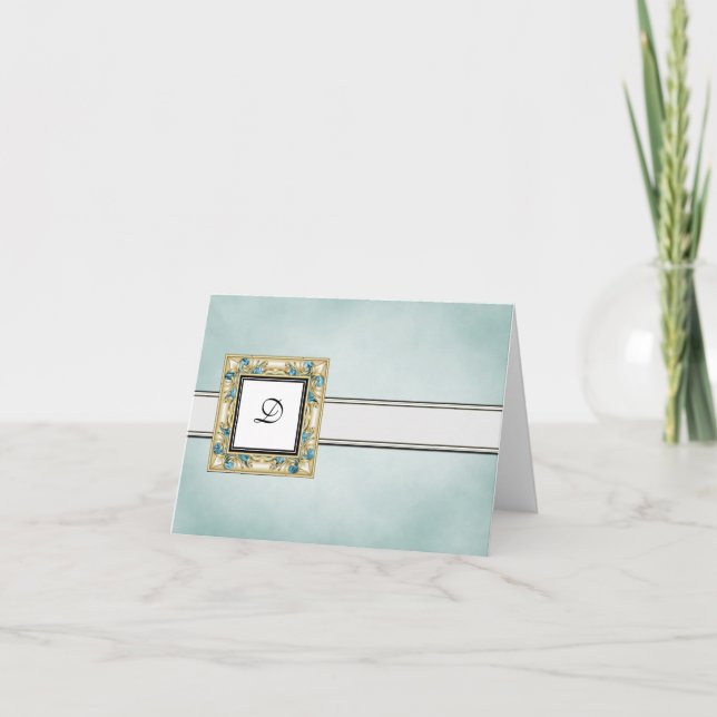Cartes de notes monogrammes bleues élégantes (Devant)