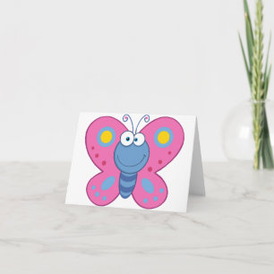 Cartes de notes papillon rose souriant
