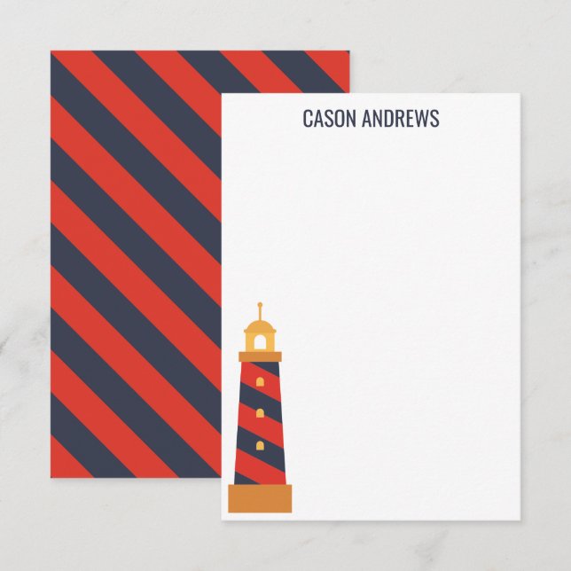 Cartes de notes personnalisées du phare rayé (Devant / Derrière)