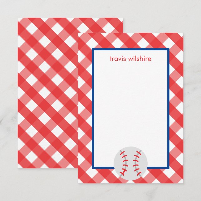 Cartes de notes personnalisées En vichy Baseball (Devant / Derrière)