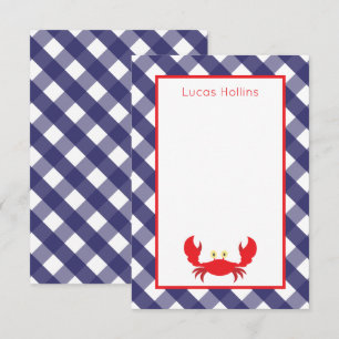Cartes de notes personnalisées En vichy crabe