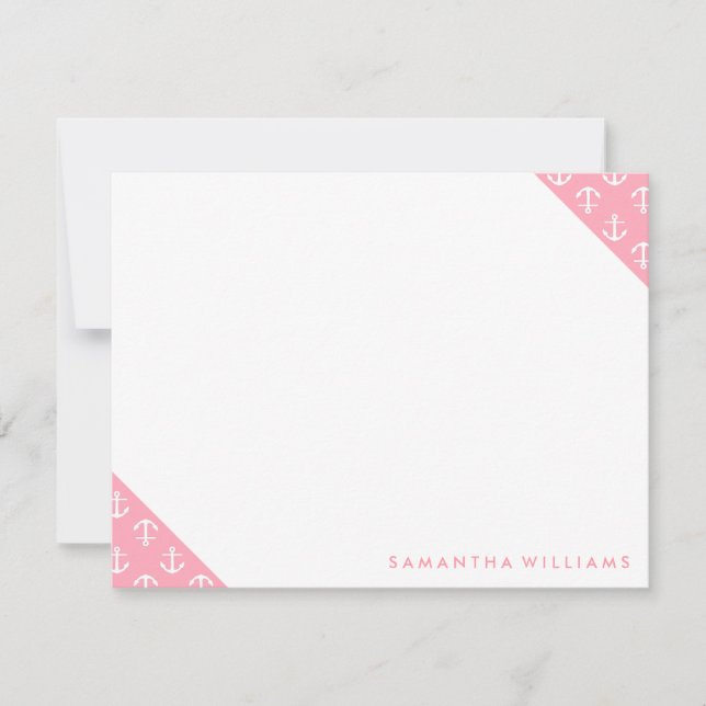 Cartes de notes personnalisées Motif Ancres roses (Devant)