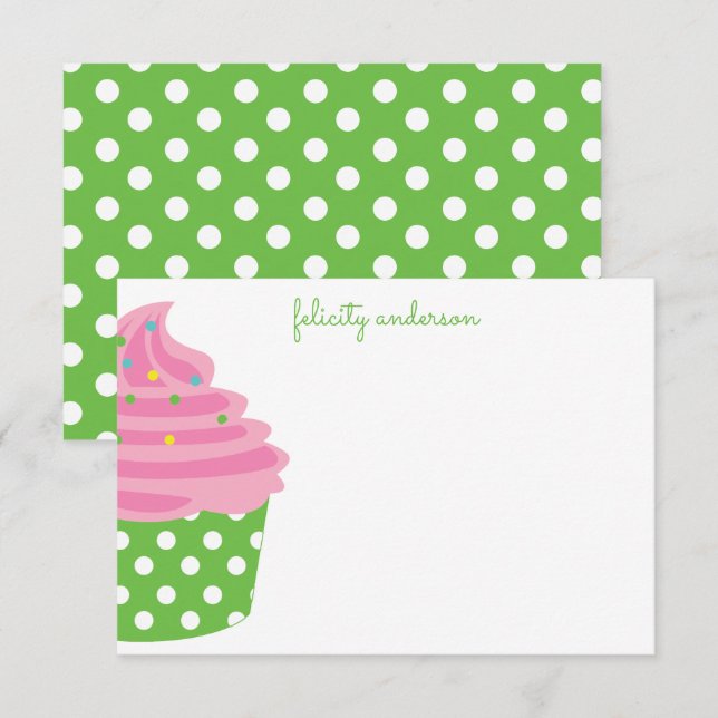 Cartes de notes personnalisées Pink & Green Polka (Devant / Derrière)