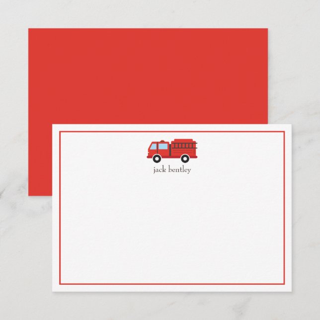 Cartes de notes personnalisées pour Camion-Feu (Devant / Derrière)