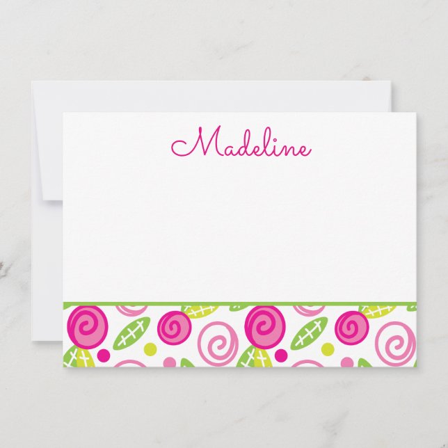 Cartes de notes Plat Personnalisées Rose & Vert Fl (Devant)