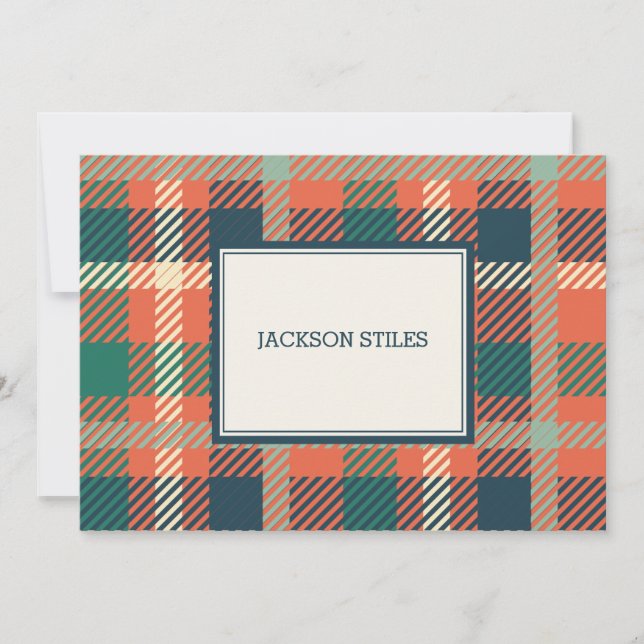 Cartes de notes plates Tartan orange vert et brûlé (Devant)