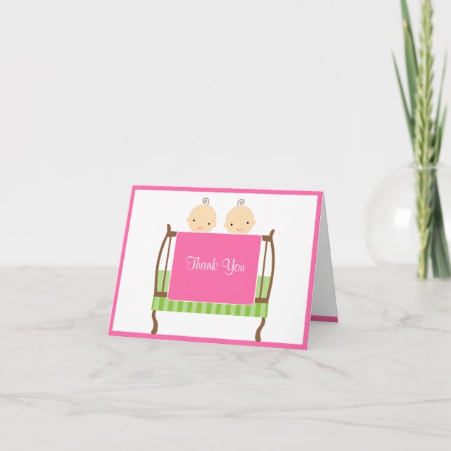 Cartes de notes pour lits jumeaux roses (Devant)