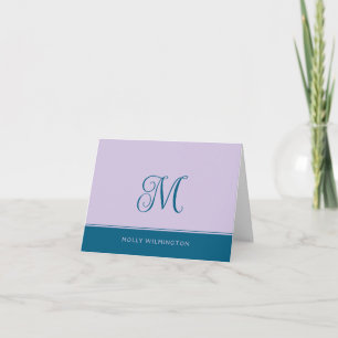 Cartes de notes simples monogramme violet et bleu 