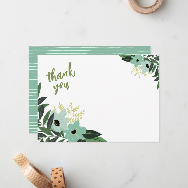 Cartes de notes Tropical Floral Thank You (Devant/Arrière en situation)