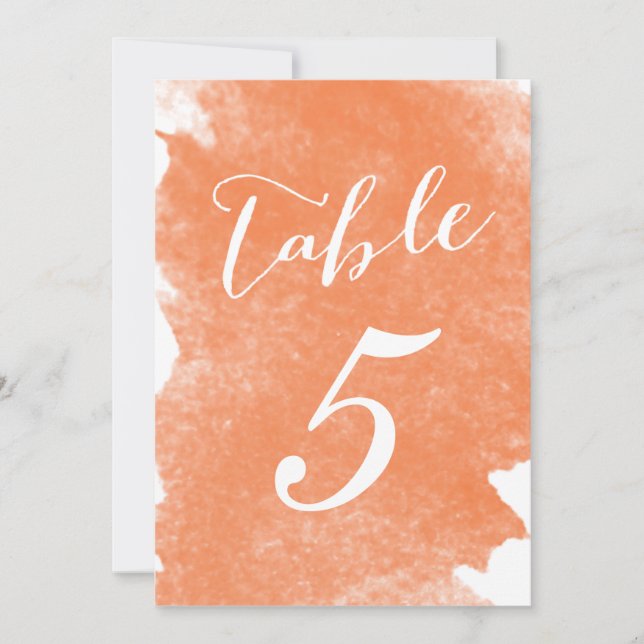 CARTES DE NUMÉRO DE TABLE À L'AQUARELLE ORANGE ÉLÉ (Devant)