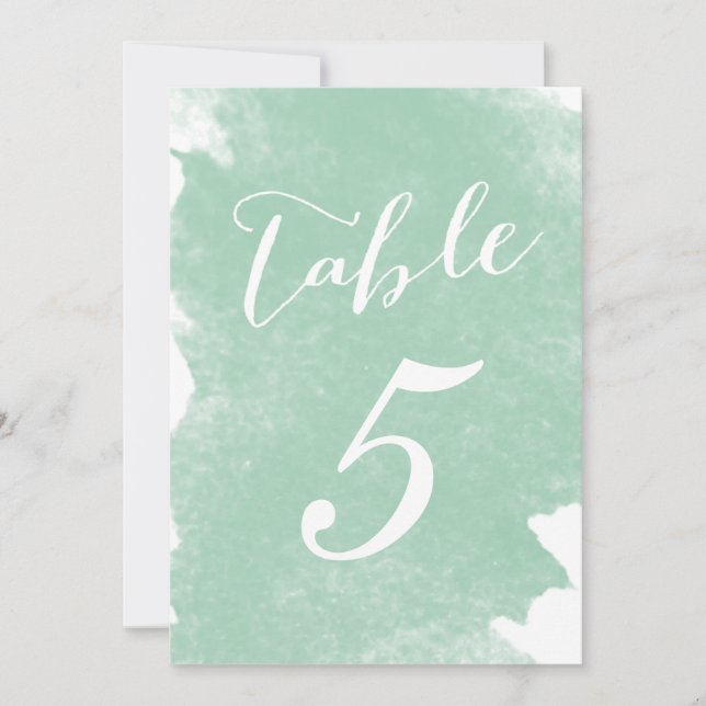 CARTES DE NUMÉRO DE TABLE À L'AQUARELLE VERT MENTH (Devant)