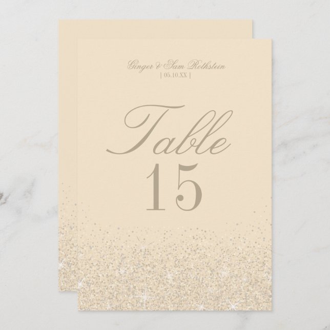 Cartes de numéro de table à paillettes de Champagn (Devant / Derrière)