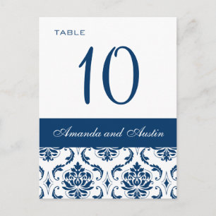 Cartes de numéro de table Blue Mariage damassé