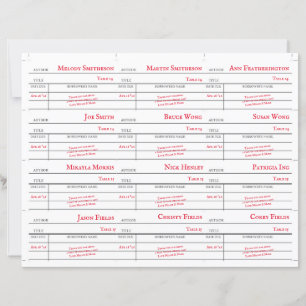 Cartes de numéro de table de bibliothèque personna
