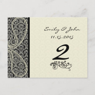 Cartes de numéro de table de mariage en damas noir