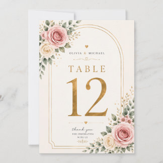 Cartes de Numéro de Table de Mariage Floral Rose |
