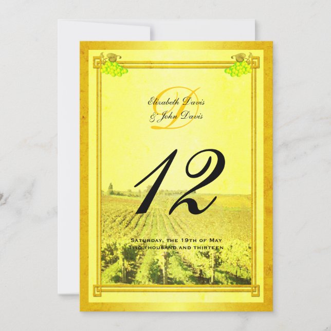 Cartes de numéro de table de vignoble de vin blanc (Devant)