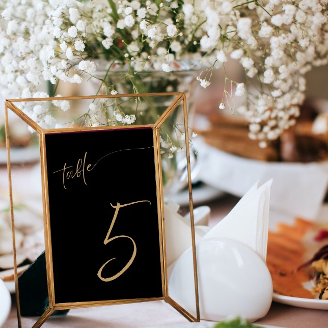 Cartes de numéro de table en noir et or du mariage (Créateur téléchargé)