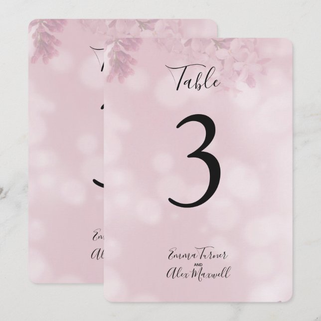 Cartes de numéro de table Fleurs romantiques roses (Devant / Derrière)