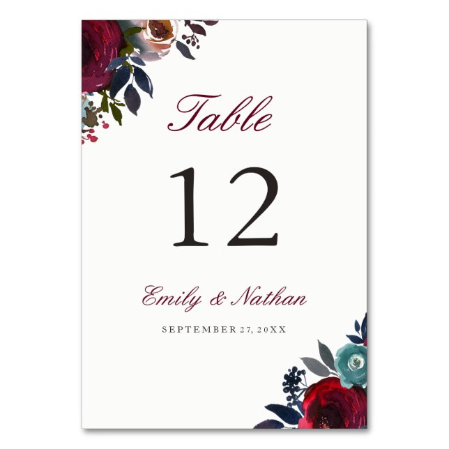 Cartes de numéro de table florales à l'aquarelle r (Par défaut)