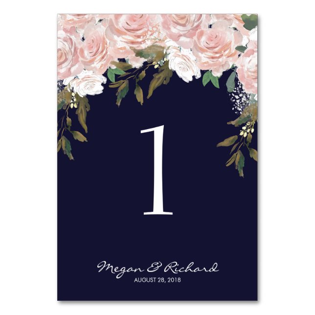 Cartes de numéro de table mariage bleu marine rose (Par défaut)