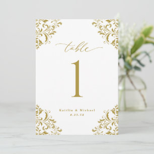 Cartes de Numéro de Table Mariage Élégant Or 5x7