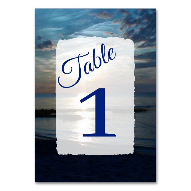 Cartes de Numéro de Table Mariage Stark Blue Ocean (Dos)