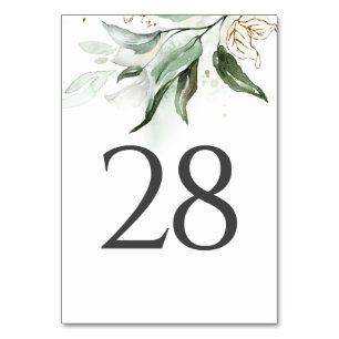 Cartes de numéro de table Mariage vert & or